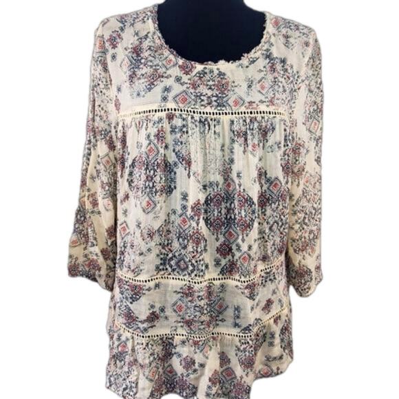 Lucky Brand Crochet Size M button down back, 3/4 sleeves GUC - Picture 2 of 10